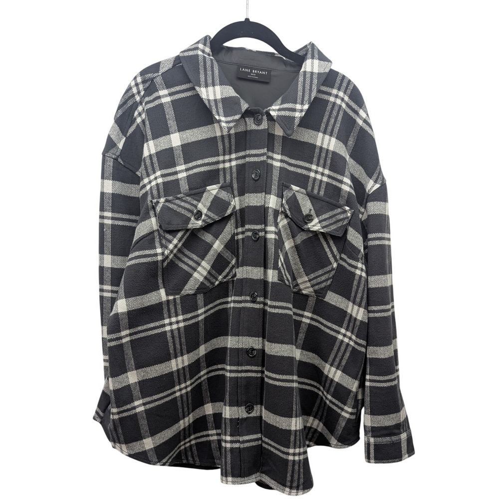 Lane Bryant Plaid Shacket Women 18/20 Gray White Lined Cotton Jacket